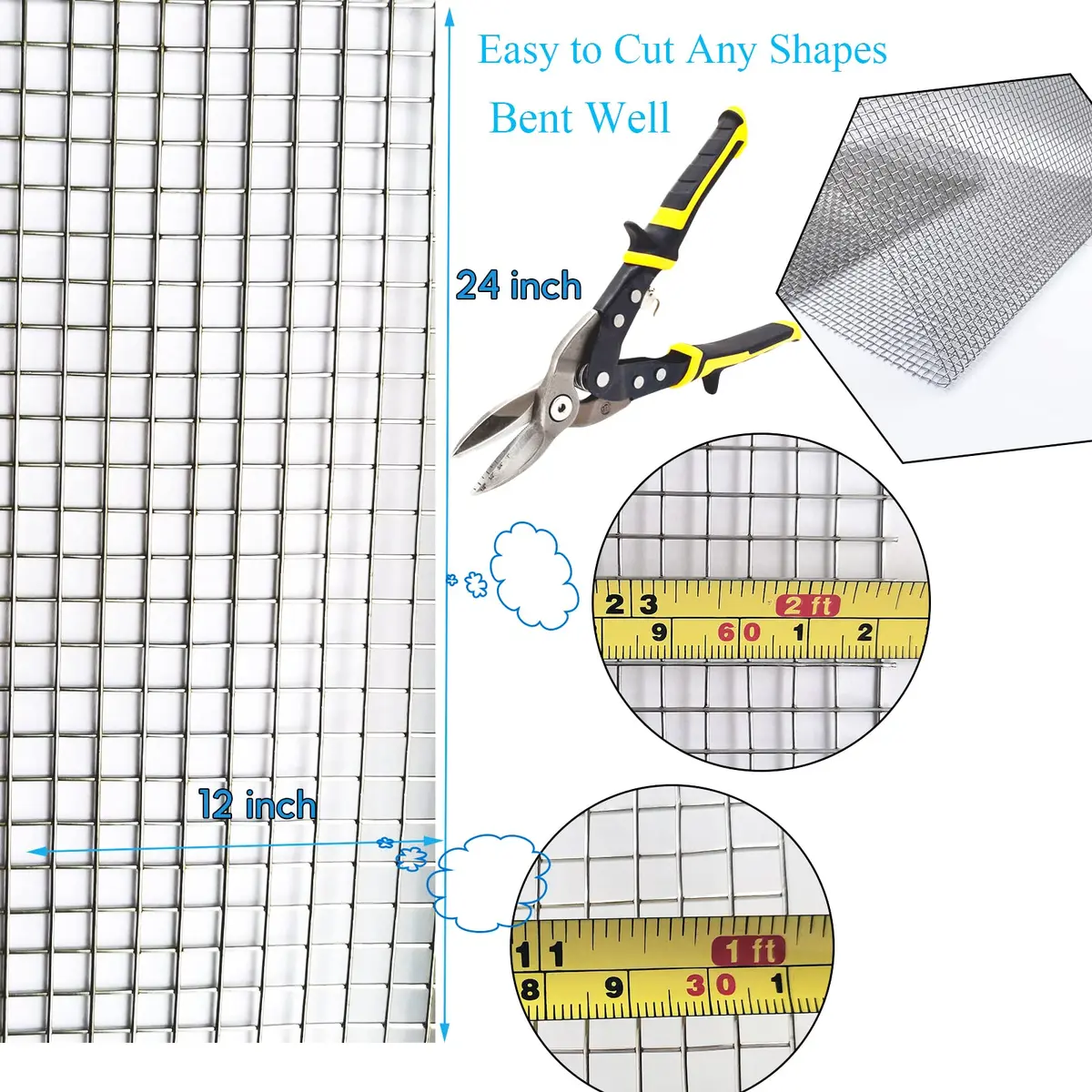 Valchoose Welded SS Wire Mesh 304, 2 Pack 12" x 24" (310mm x 620mm) | 4 Mesh, 6.0mm Aperture, 0.75mm Wire Diameter - view 4
