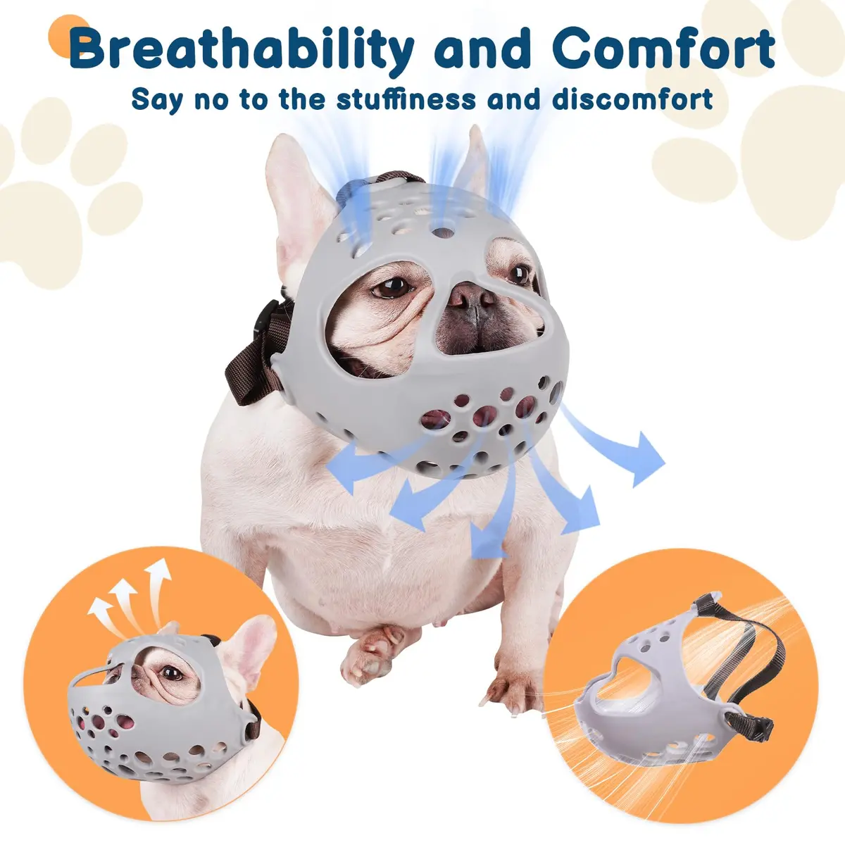 BARKLESS Frenchie Muzzle for Short Snout Dogs, Size S (13"-14.5") Head Circumference | Breathable & Adjustable for Biting, Grooming, Walking - view 4