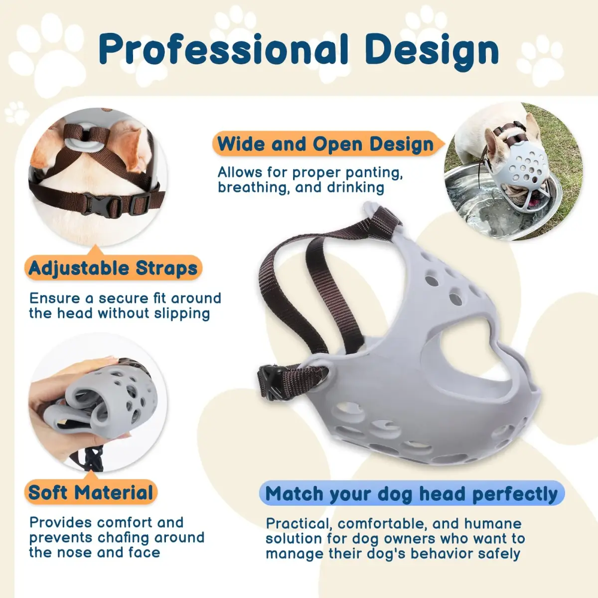 BARKLESS Frenchie Muzzle for Short Snout Dogs, Size L (17"-18.5") | Breathable & Adjustable for French Bulldogs - view 2