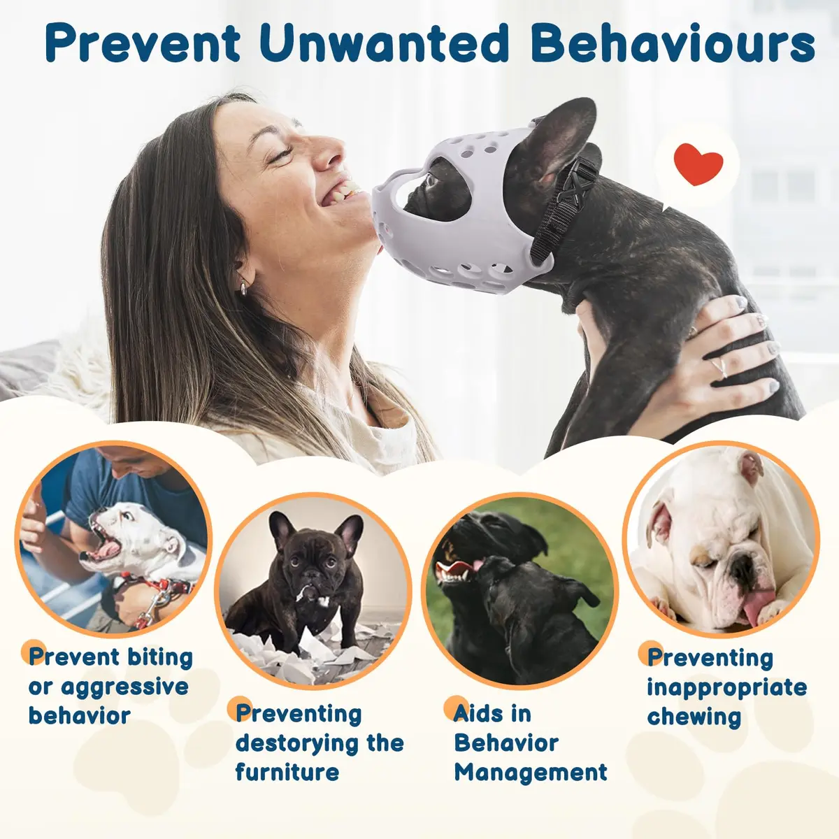BARKLESS Frenchie Muzzle for Biting, Breathable Short Snout Dog Muzzle for French Bulldogs, Boston Terriers, Size M (15"-16.5") - view 3