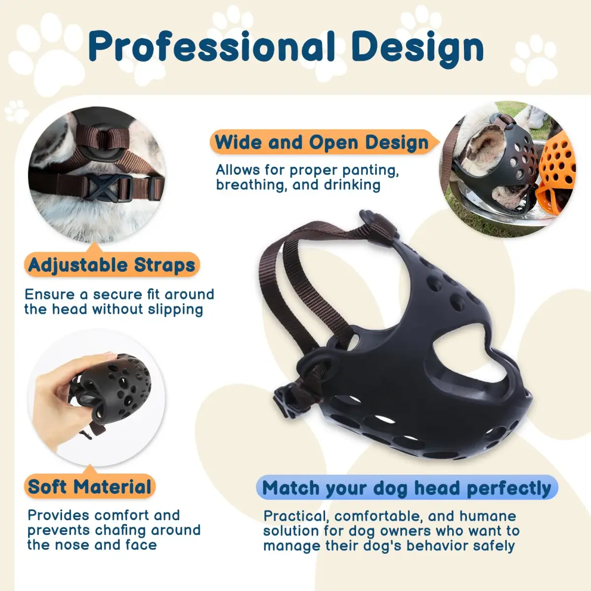 BARKLESS Frenchie Muzzle for Short Snout, Breathable Dog Muzzle for Biting, Size L (17"-18.5") | Allows Drinking - view 2