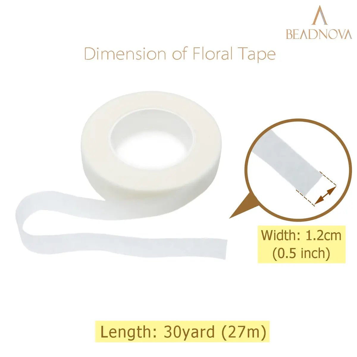 BEADNOVA Floral Tape 1/2inch White | Flexible, Strong & Easy to Tear for Bouquets & Crafts - view 2