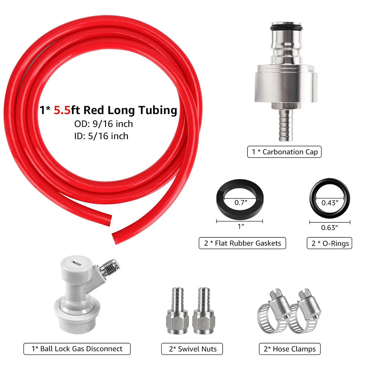 Hgkeke 5.5ft CO2 Gas Line Tubing Kit with Carbonation Cap & Ball Lock Disconnect | Stainless Steel & Red PVC (Pack of 1) - view 2