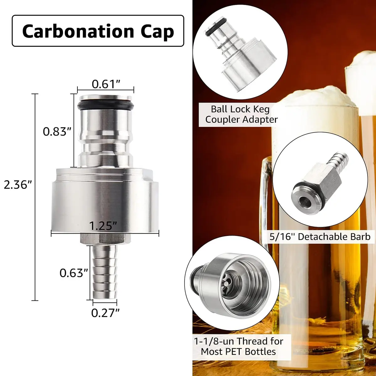 Hgkeke 5.5ft CO2 Gas Line Tubing Kit with Carbonation Cap & Ball Lock Disconnect | Stainless Steel & Red PVC (Pack of 1) - view 3