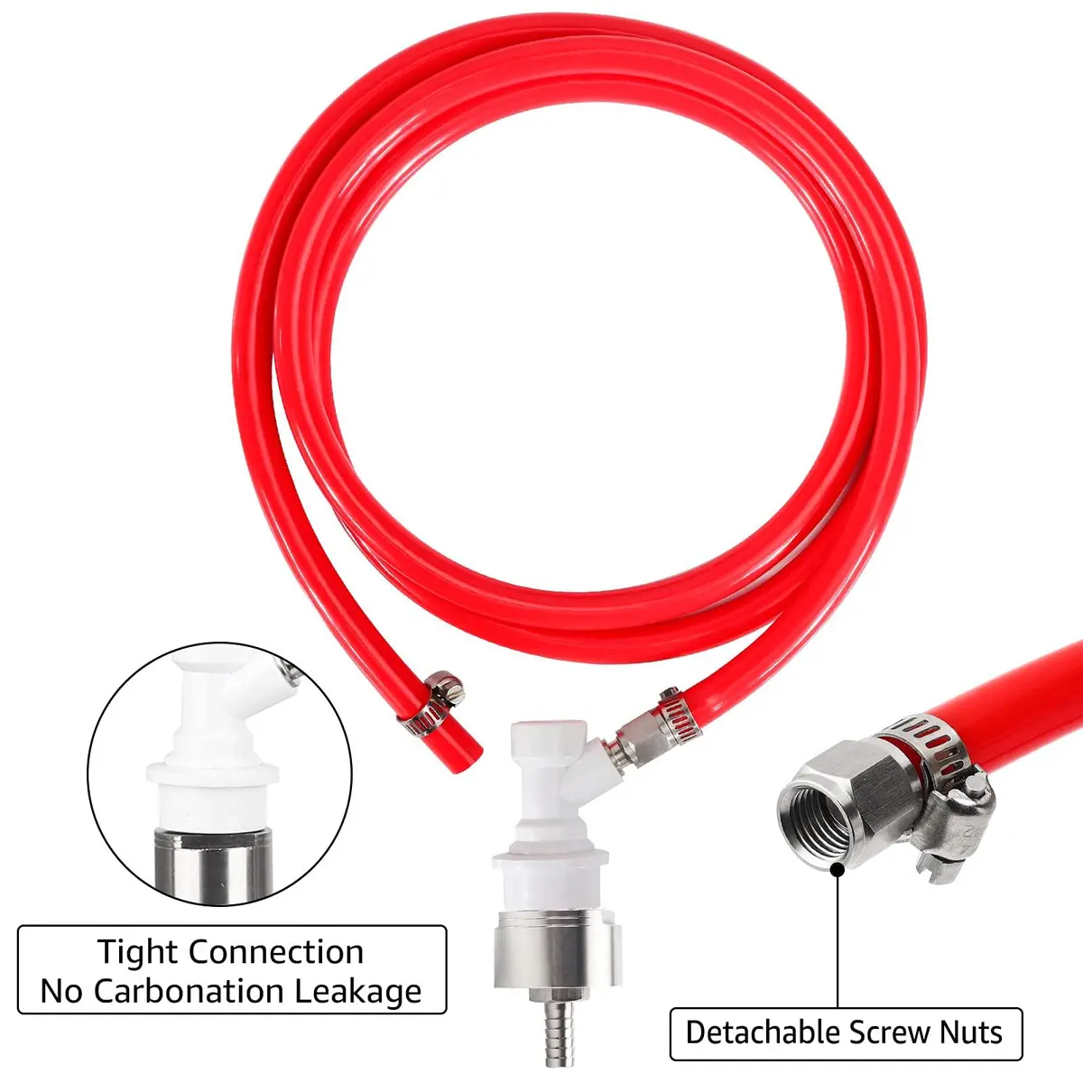 Hgkeke 5.5ft CO2 Gas Line Tubing Kit with Carbonation Cap & Ball Lock Disconnect | Stainless Steel & Red PVC (Pack of 1) - view 4