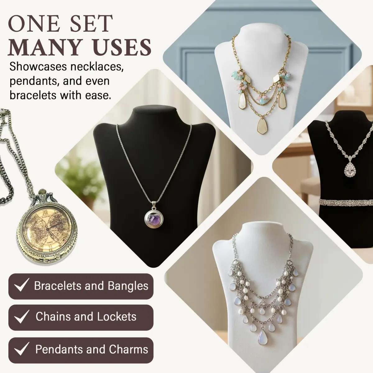 RJ Displays Velvet Necklace Jewelry Display Stand Holder 36cm (14") | Organizes Necklaces for Retail & Personal Use - view 5