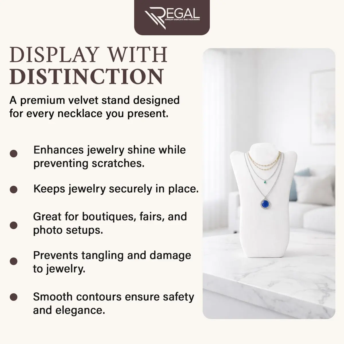 RJ Displays Velvet Necklace Jewelry Display Stand Holder 36cm (14") | Organizes Necklaces for Retail & Personal Use - view 8
