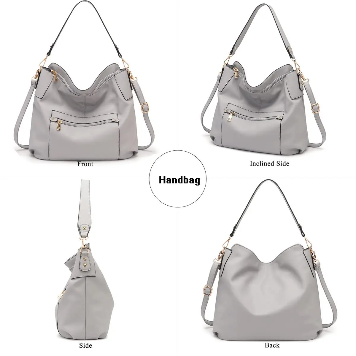 Idesort Large Hobo Purse and Wallet Set for Women — Grey, 3-Piece Set | Water & Fade Resistant Synthetic Leather - view 5