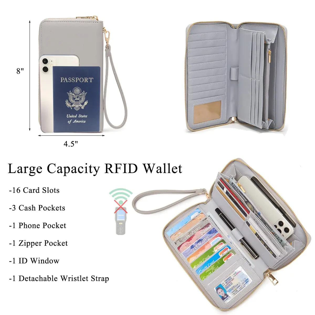 Idesort Large Hobo Purse and Wallet Set for Women — Grey, 3-Piece Set | Water & Fade Resistant Synthetic Leather - view 2