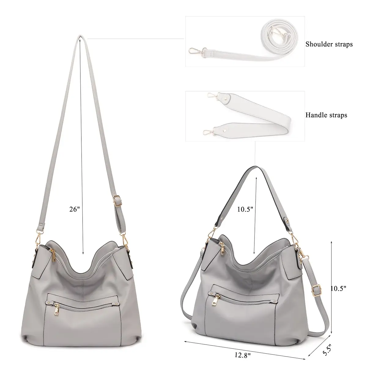 Idesort Large Hobo Purse and Wallet Set for Women — Grey, 3-Piece Set | Water & Fade Resistant Synthetic Leather - view 4