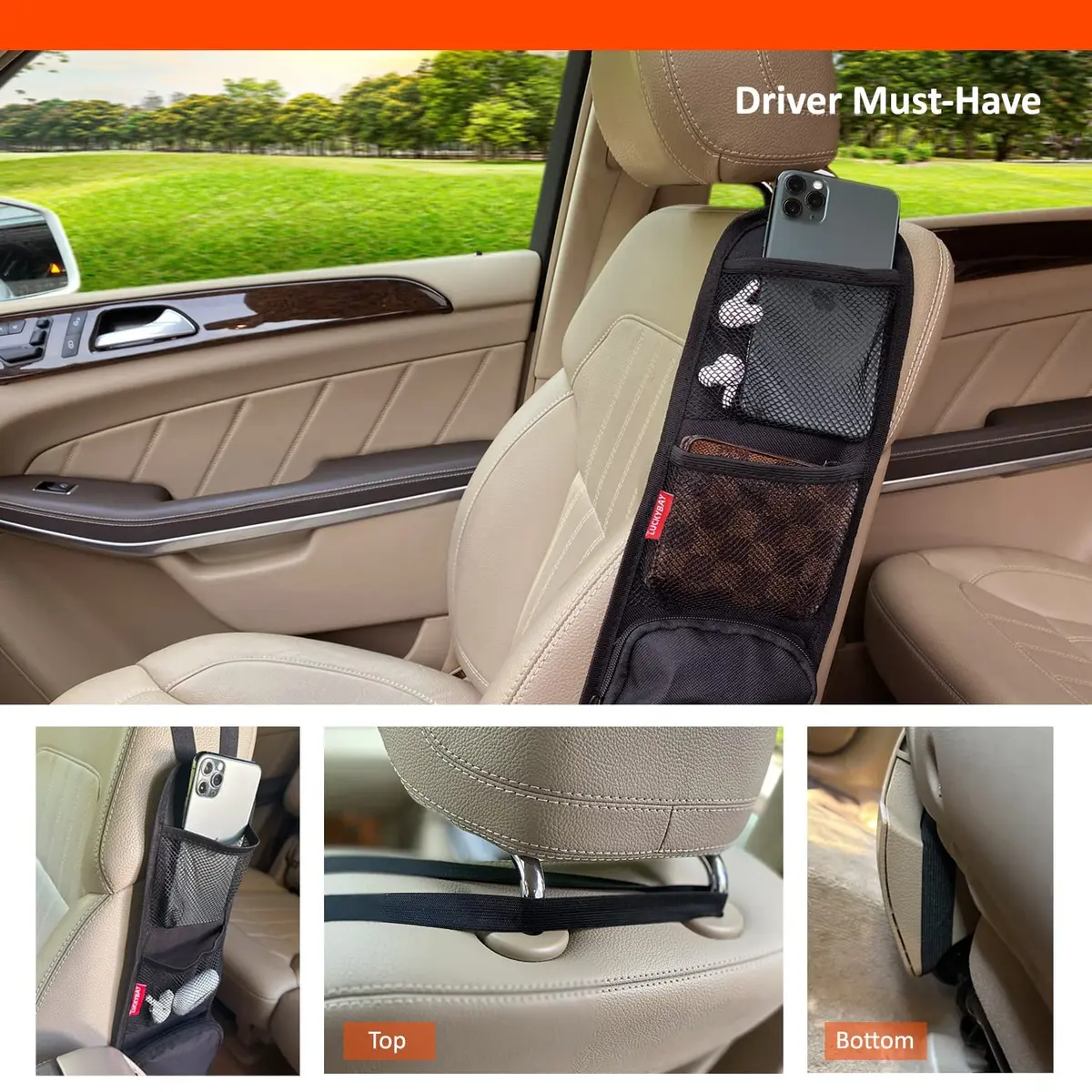 Luckybay Car Seat Side Organizer 16.5" × 5.5" | Universal Fit for Cars & SUVs, Waterproof, Durable - view 8