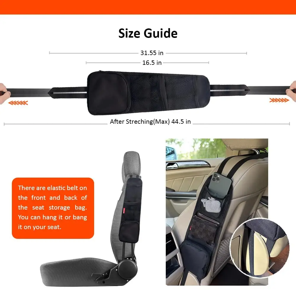 Luckybay Car Seat Side Organizer 16.5" × 5.5" | Universal Fit for Cars & SUVs, Waterproof, Durable - view 3