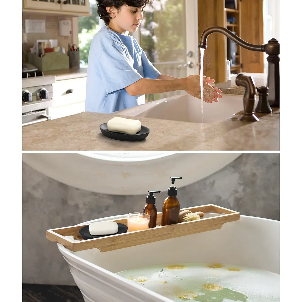 Luxspire Oval Soap Dish Resin Drainage Holder Gravel Black | Stylish & Durable Bathroom Accessory - view 5
