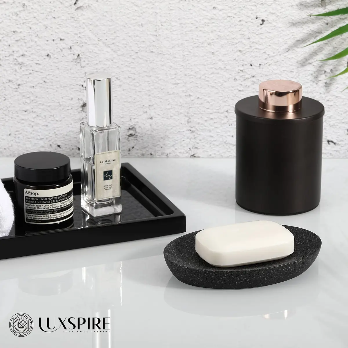 Luxspire Oval Soap Dish Resin Drainage Holder Gravel Black | Stylish & Durable Bathroom Accessory - view 6