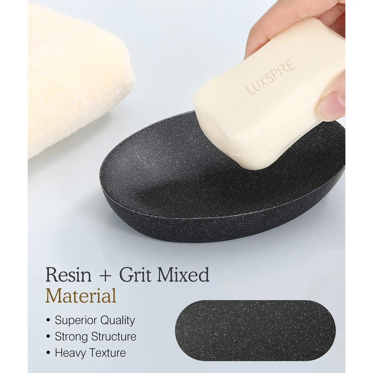 Luxspire Oval Soap Dish Resin Drainage Holder Gravel Black | Stylish & Durable Bathroom Accessory - view 2
