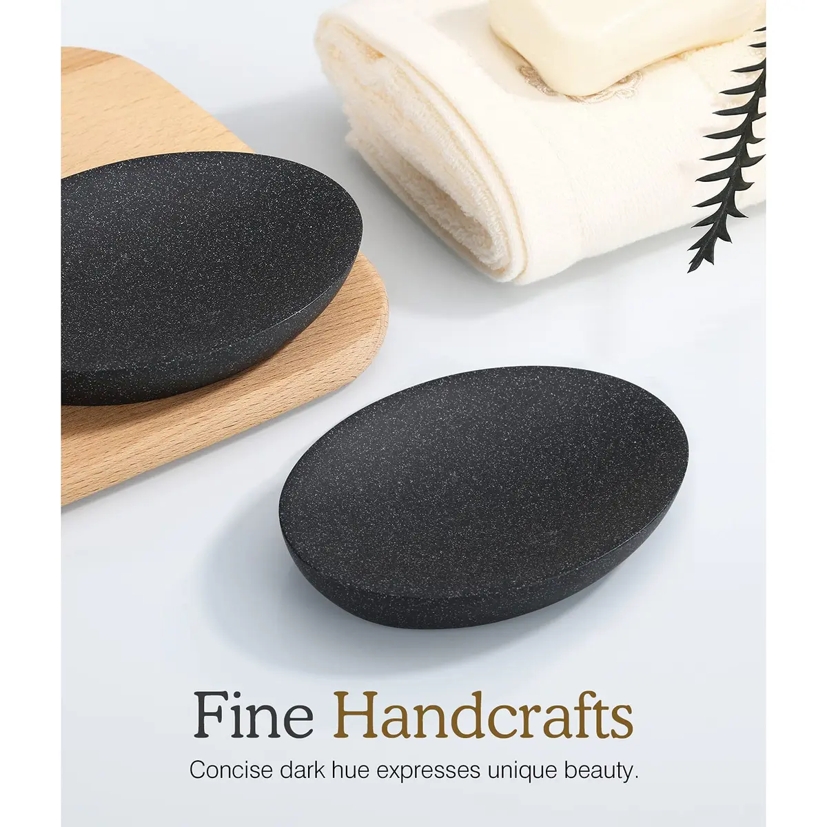 Luxspire Oval Soap Dish Resin Drainage Holder Gravel Black | Stylish & Durable Bathroom Accessory - view 4