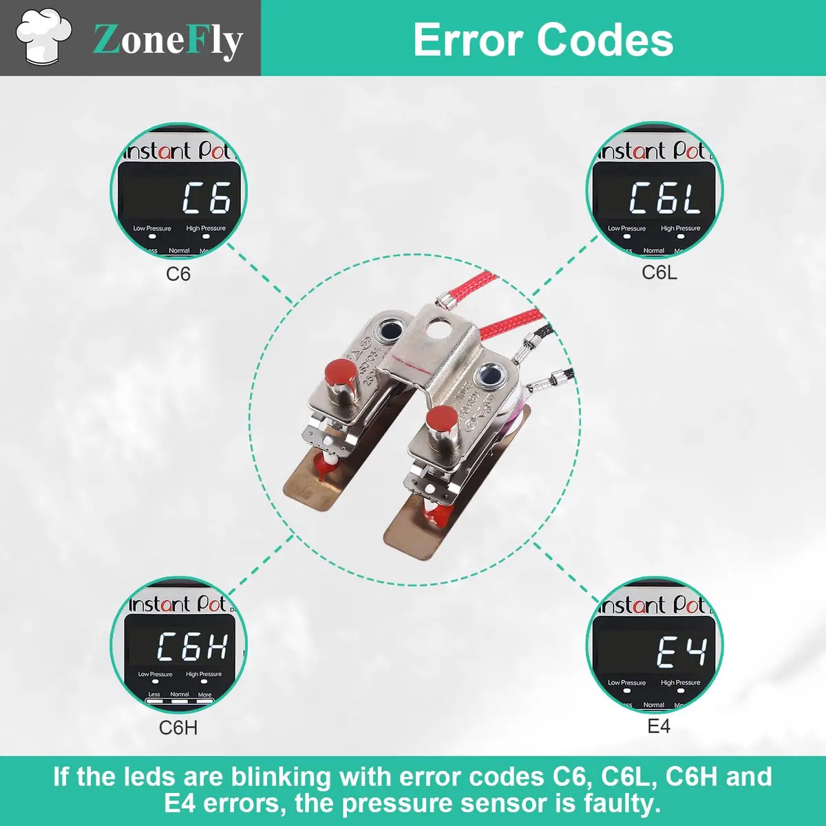 ZoneFly Pressure Sensor Switch for Instant Pot Duo 6 Qt | Replaces C6/E4 Error Codes - view 2