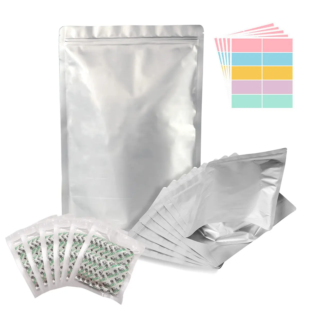 SHXWELL 1 Gallon Mylar Bags with Oxygen Absorbers & Labels, 10 Mil 10"x14" Zipper Pouches, 50 Count | Food-Grade, Puncture-Resistant, Long-Term Storage - main product image