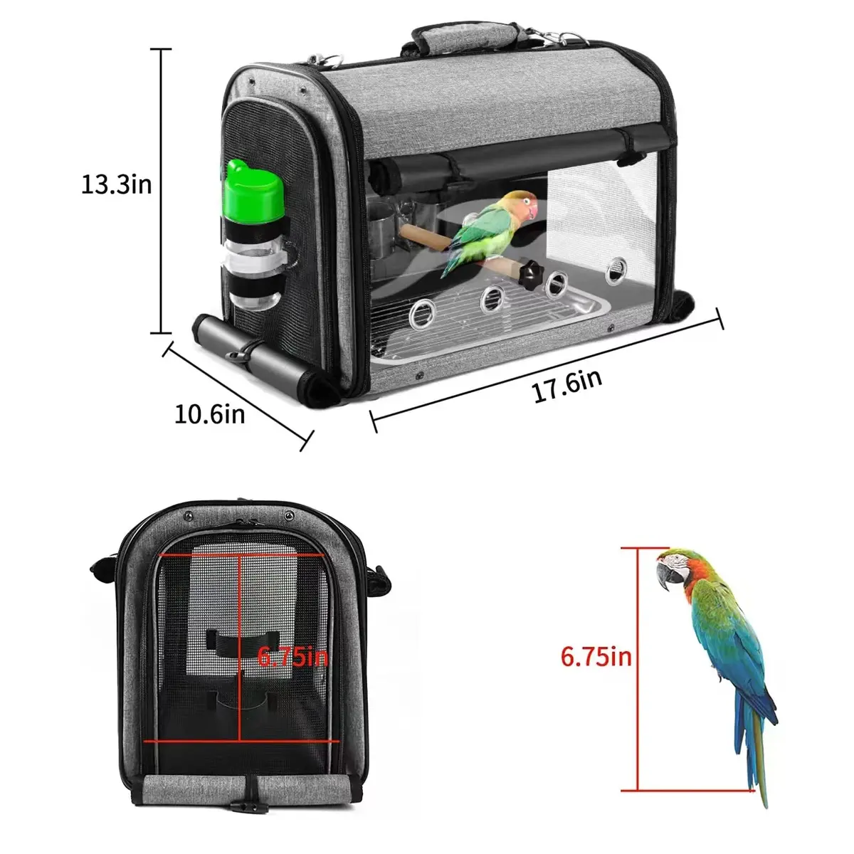 Suertree Bird Carrier Backpack with Stand 44.7cm (17.6") | Lightweight Portable Cockatiel Travel Cage with Accessories - view 2