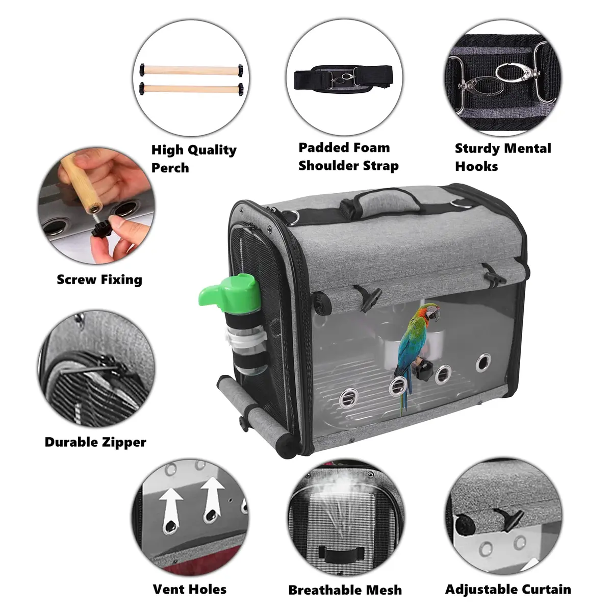 Suertree Bird Carrier Backpack with Stand 44.7cm (17.6") | Lightweight Portable Cockatiel Travel Cage with Accessories - view 3