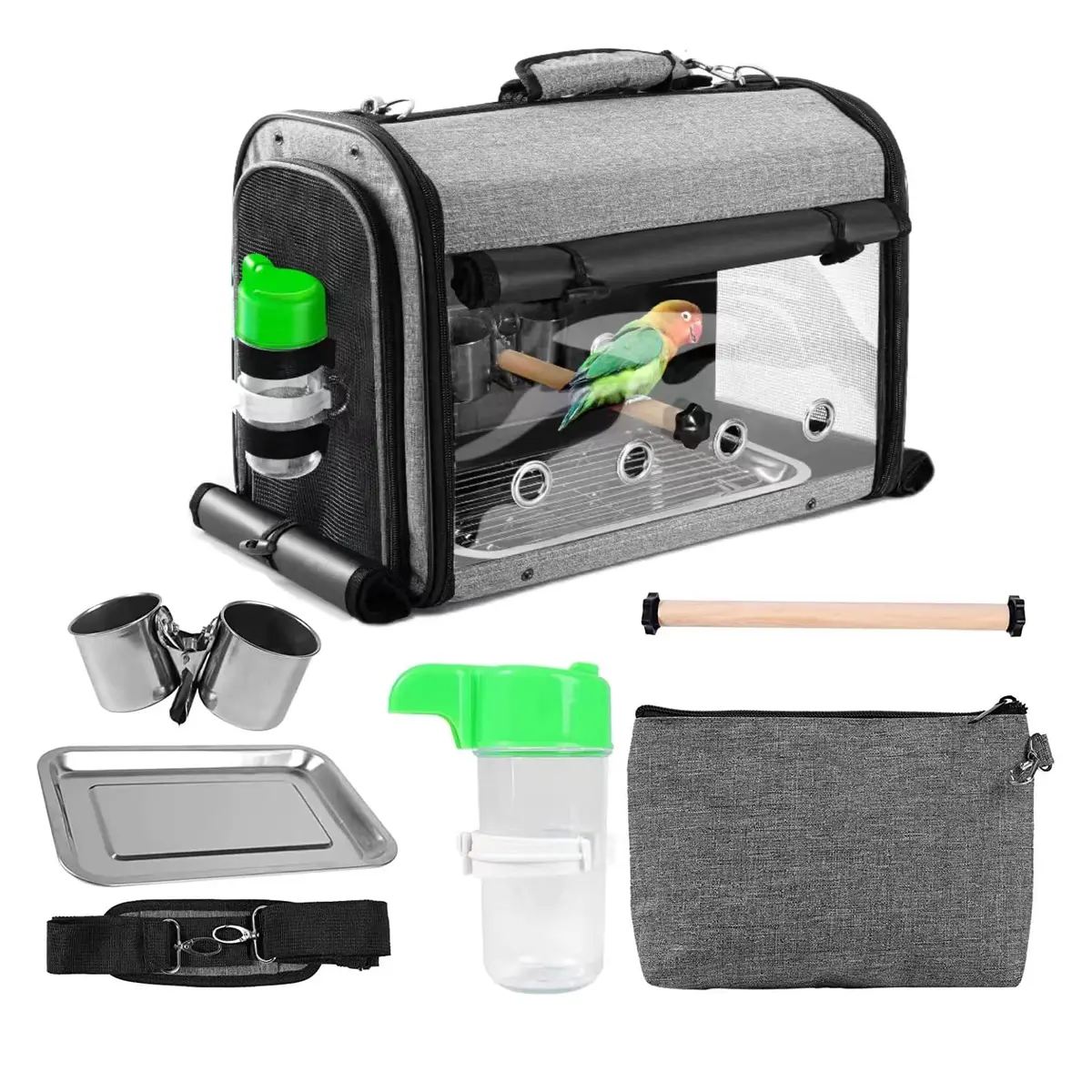 Suertree Bird Carrier Backpack with Stand 44.7cm (17.6") | Lightweight Portable Cockatiel Travel Cage with Accessories - view 4