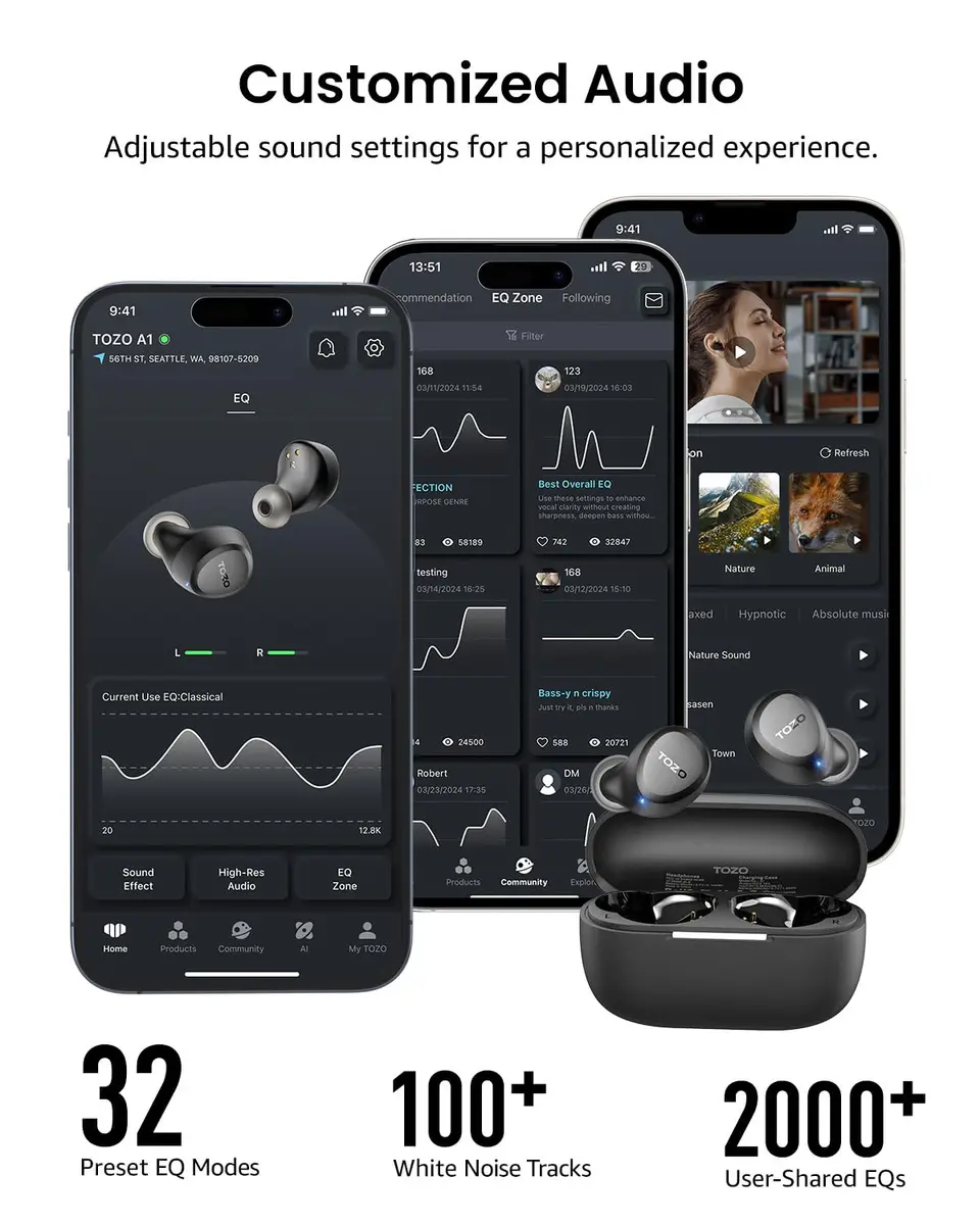 TOZO A1 Wireless Earbuds Bluetooth 5.3 Light Weight in Ear Headphones | Small Ears Comfort & Long Battery - view 9