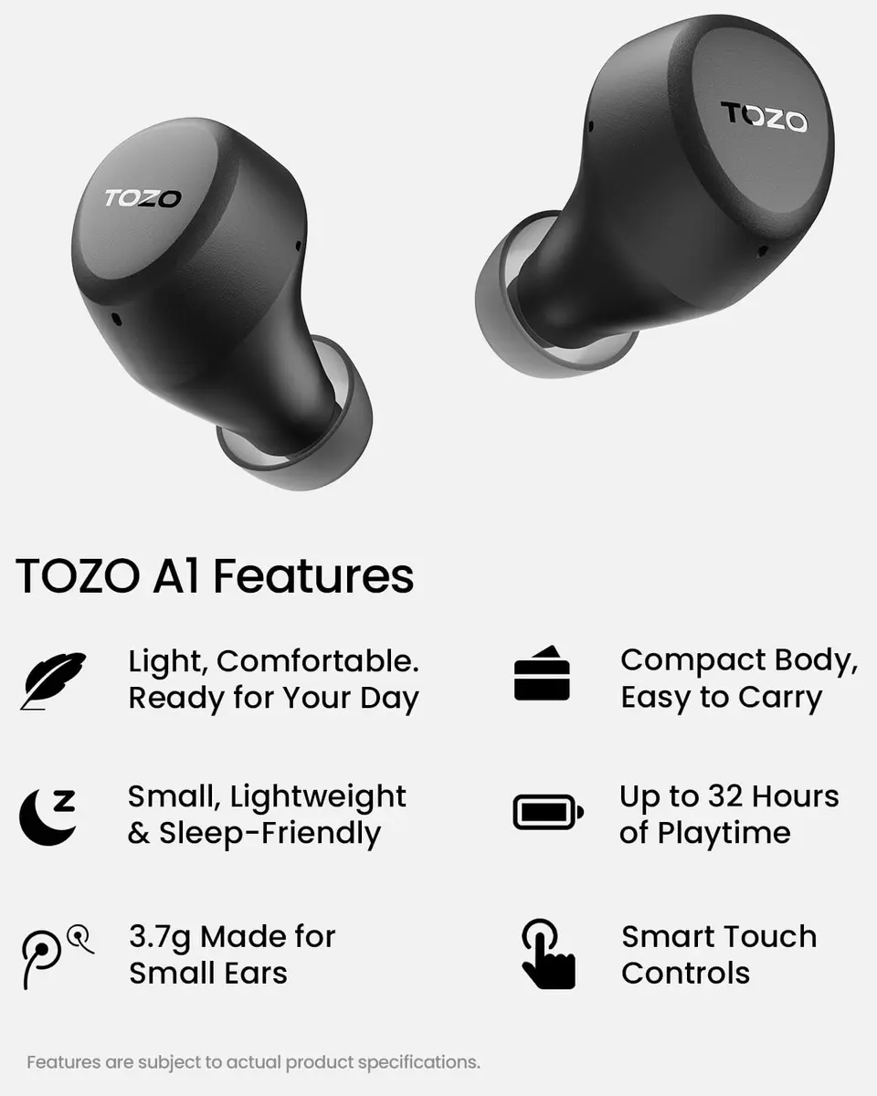 TOZO A1 Wireless Earbuds Bluetooth 5.3 Light Weight in Ear Headphones | Small Ears Comfort & Long Battery - view 2