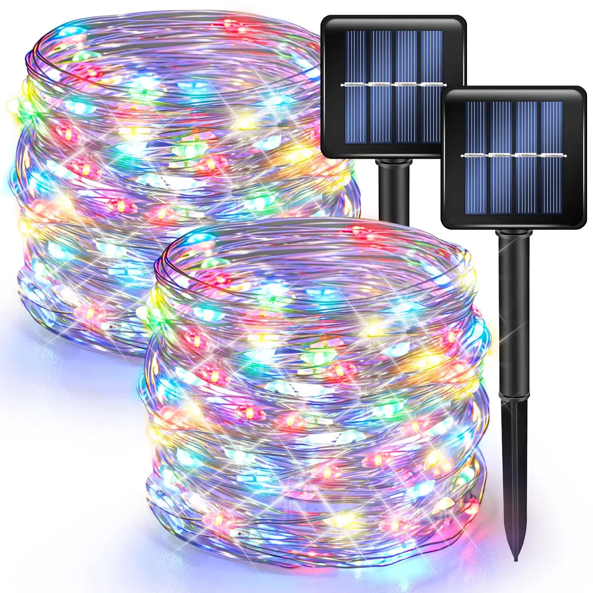 Dazzle Bright 2 Pack Solar String Lights Outdoor 24.38 m (80 ft) | 8 Modes, Multi-Colored Fairy Lights for Patio, Party, Yard - main product image