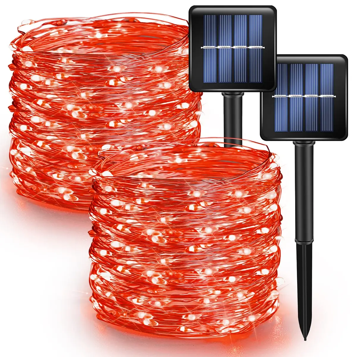 Dazzle Bright 2 Pack Red Solar String Lights Outdoor 240 LEDs 23.45 m (77 ft) | Waterproof Fairy Lights for Indian Festivals & Decor - main product image