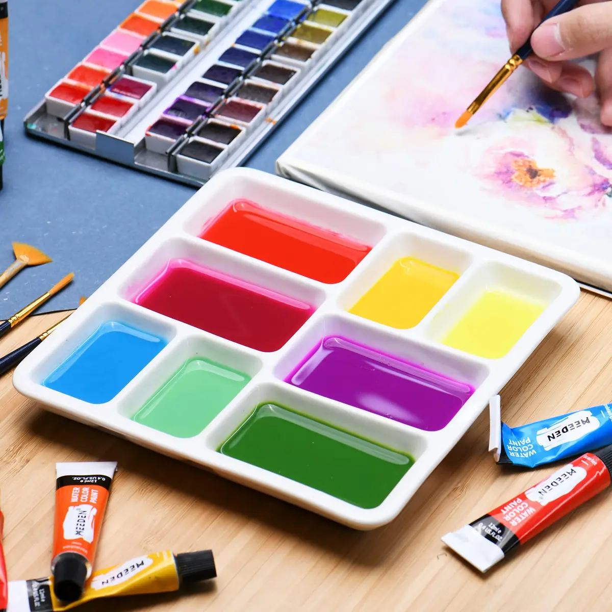 MEEDEN Ceramic Watercolor Paint Palette: 8-Well Artist Mixing Tray 7x7 | Durable, Lightweight & Easy to Clean - view 6