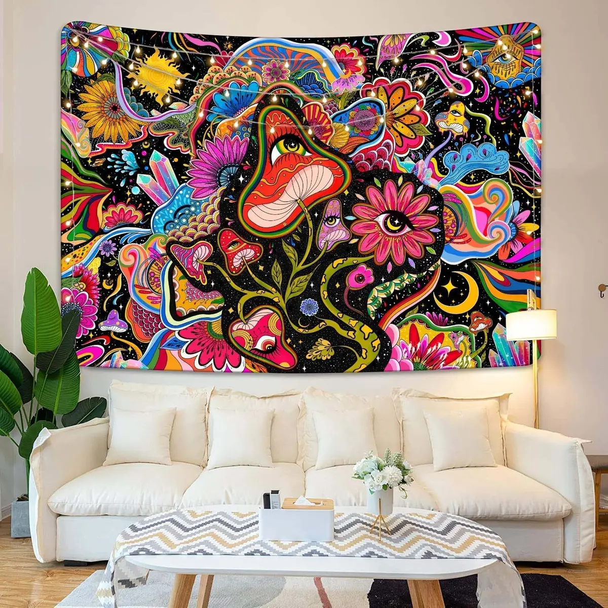 Lunerfex Pink Mushroom Floral Tapestry 50×60 Inches | Vibrant Artistic Wall Decor for Bedroom & Living Room - view 2