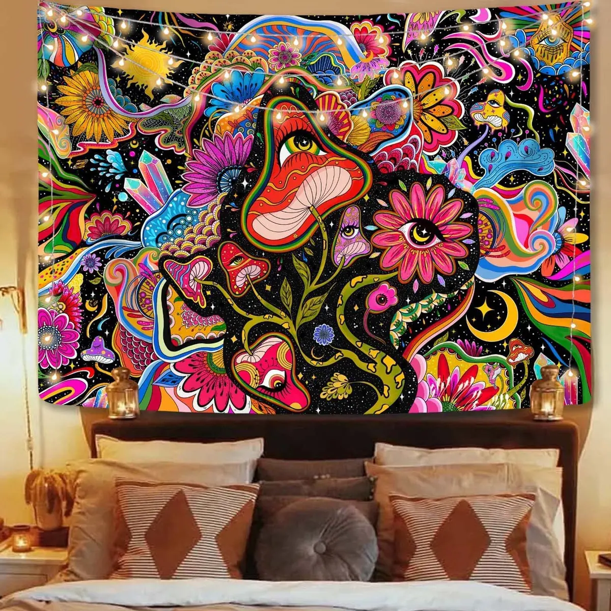 Lunerfex Pink Mushroom Floral Tapestry 50×60 Inches | Vibrant Artistic Wall Decor for Bedroom & Living Room - view 3