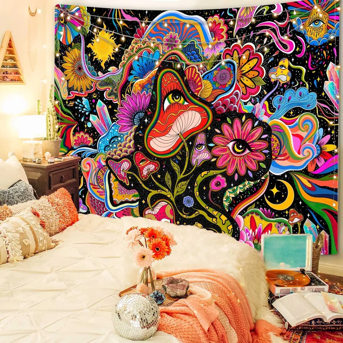 Lunerfex Pink Mushroom Floral Tapestry 50×60 Inches | Vibrant Artistic Wall Decor for Bedroom & Living Room - view 4