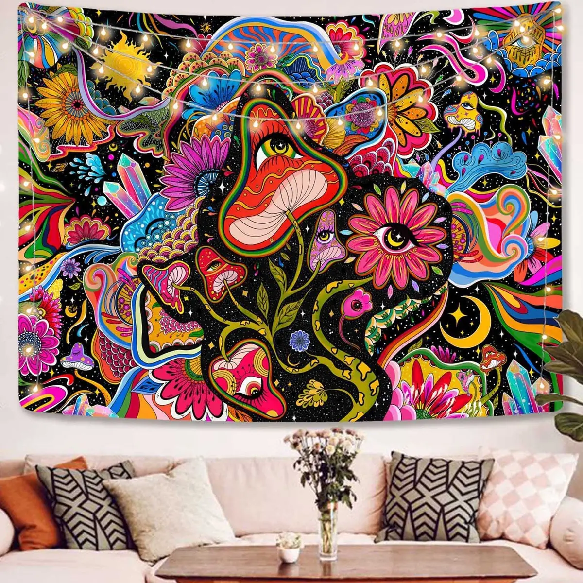 Lunerfex Mushroom Tapestry Pink Flowers 60×80 Inches | Vibrant Floral Wall Hanging for Bedroom & Living Room - main product image