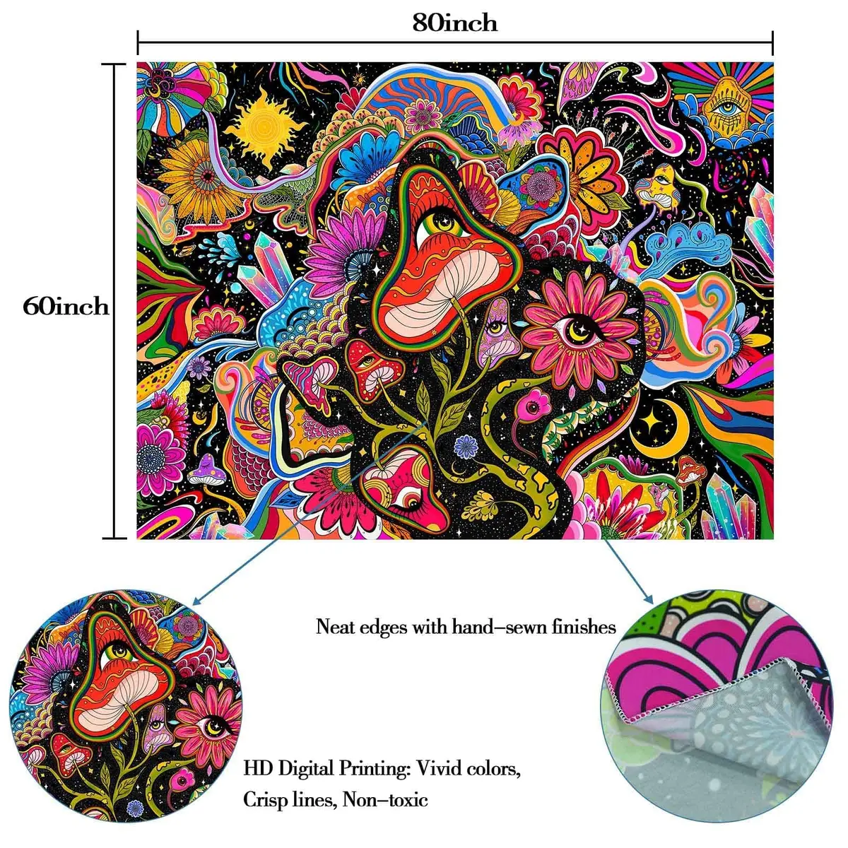 Lunerfex Mushroom Tapestry Pink Flowers 60×80 Inches | Vibrant Floral Wall Hanging for Bedroom & Living Room - view 6