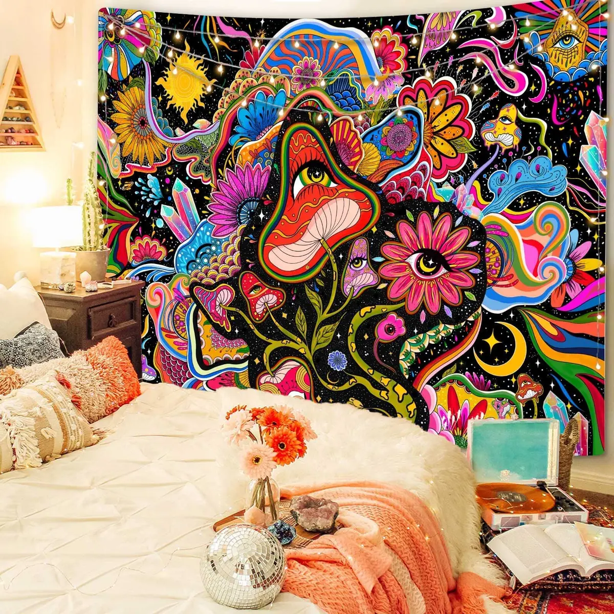 Lunerfex Mushroom Tapestry Pink Flowers 60×80 Inches | Vibrant Floral Wall Hanging for Bedroom & Living Room - view 4