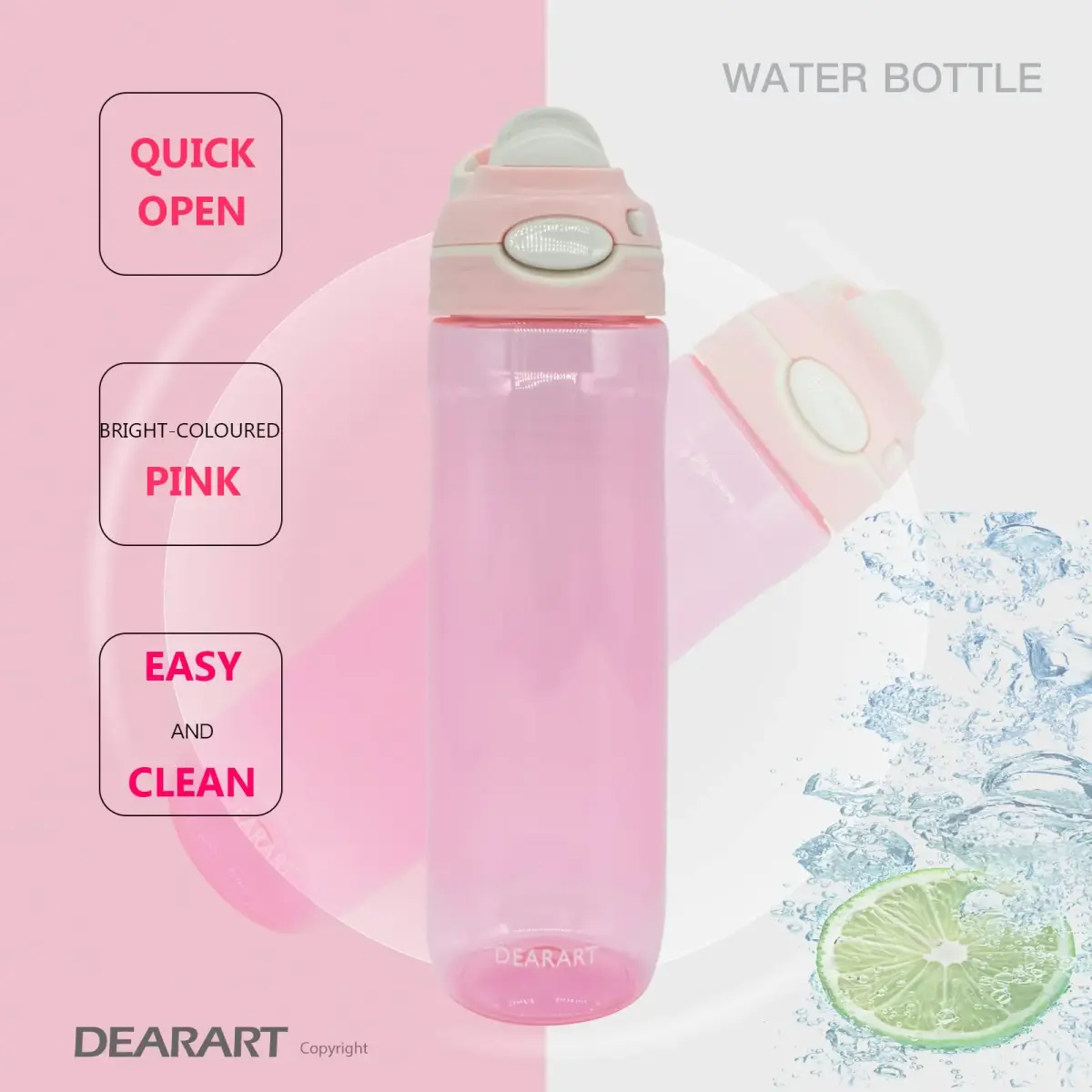 DEARART Clear 750ml (26oz) Water Bottle with Flip Top Lid | Leakproof & BPA-Free for Gym, Travel, Office - view 2