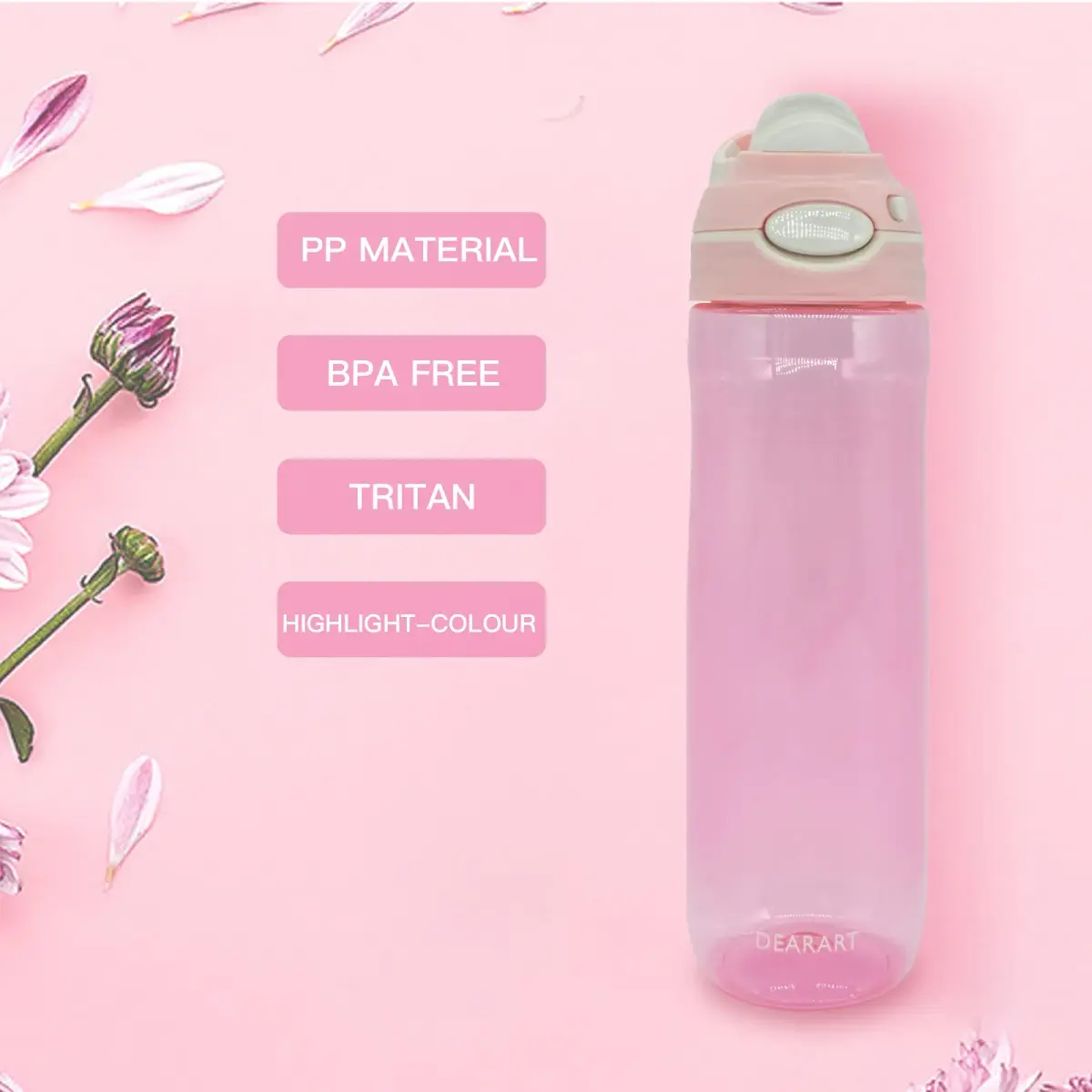 DEARART Clear 750ml (26oz) Water Bottle with Flip Top Lid | Leakproof & BPA-Free for Gym, Travel, Office - view 3