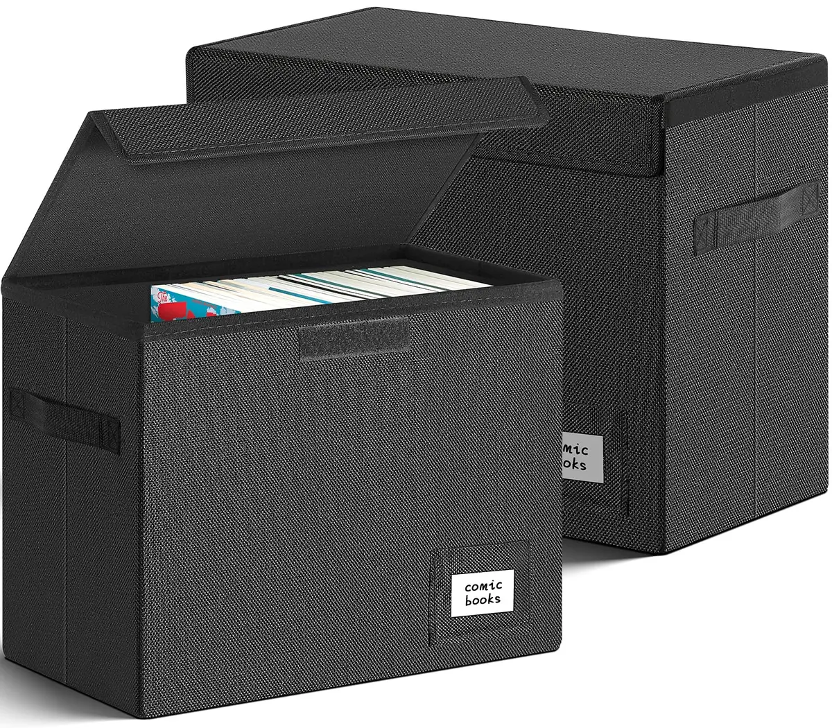Leffis 2 Pack Collapsible Comic Book Storage Box Black 15.5" x 7.5" x 11.3" | Holds 150 Comics, Space-Saving Design - main product image