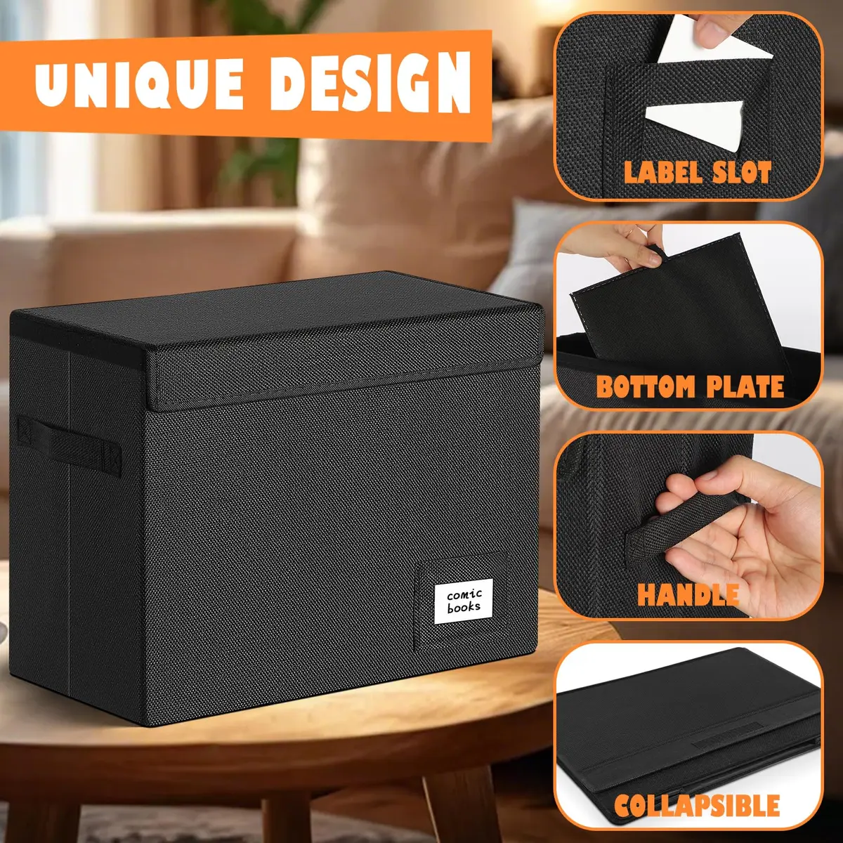 Leffis 2 Pack Collapsible Comic Book Storage Box Black 15.5" x 7.5" x 11.3" | Holds 150 Comics, Space-Saving Design - view 6
