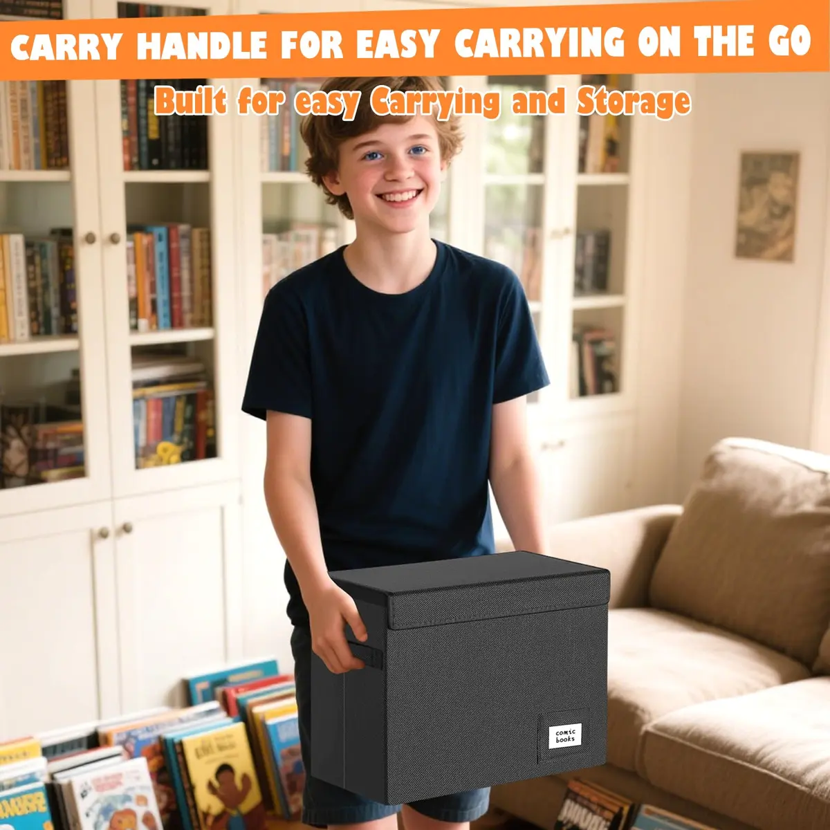 Leffis 2 Pack Collapsible Comic Book Storage Box Black 15.5" x 7.5" x 11.3" | Holds 150 Comics, Space-Saving Design - view 7