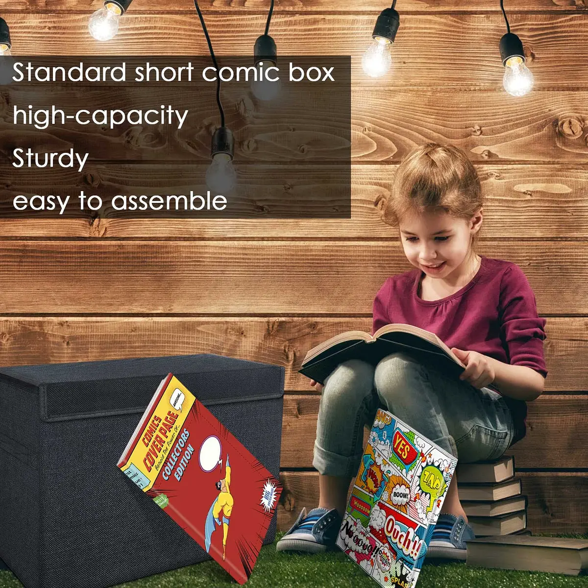 Leffis 2 Pack Collapsible Comic Book Storage Box Black 15.5" x 7.5" x 11.3" | Holds 150 Comics, Space-Saving Design - view 8