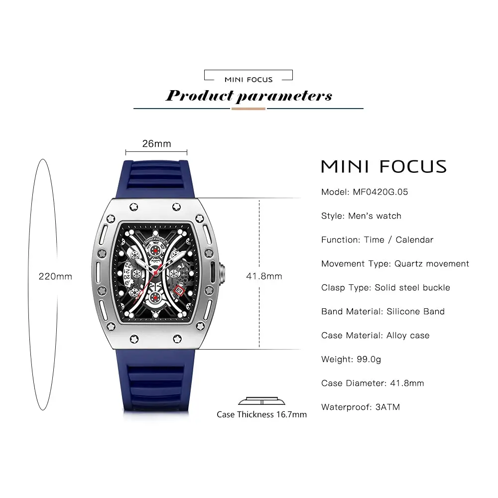 MF MINI FOCUS Blue Watch for Men 4.2cm Dial Waterproof Quartz Sport Wristwatch - view 5