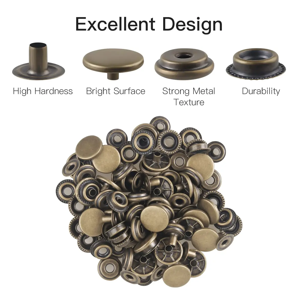 Moocci 200 Pcs (50 Sets) Leather Snap Fastener Kit Tool 15mm (0.59 inch) Silver+Bronze | Heavy Duty Stainless Steel Press Studs for Bags, Jeans, Clothes, Fabric - view 5