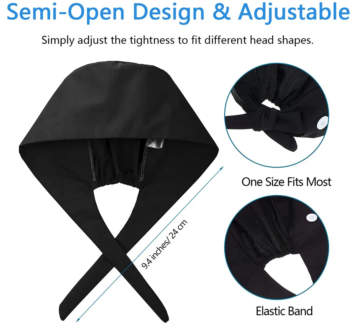 Fesciory Scrub Cap for Women Adjustable Tie Back Hat with Buttons - view 5