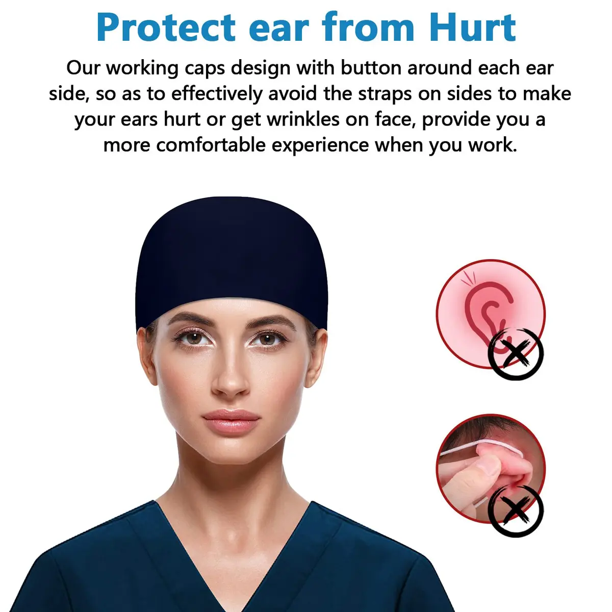Fesciory Scrub Cap for Women Adjustable Tie Back Hat with Buttons - view 3