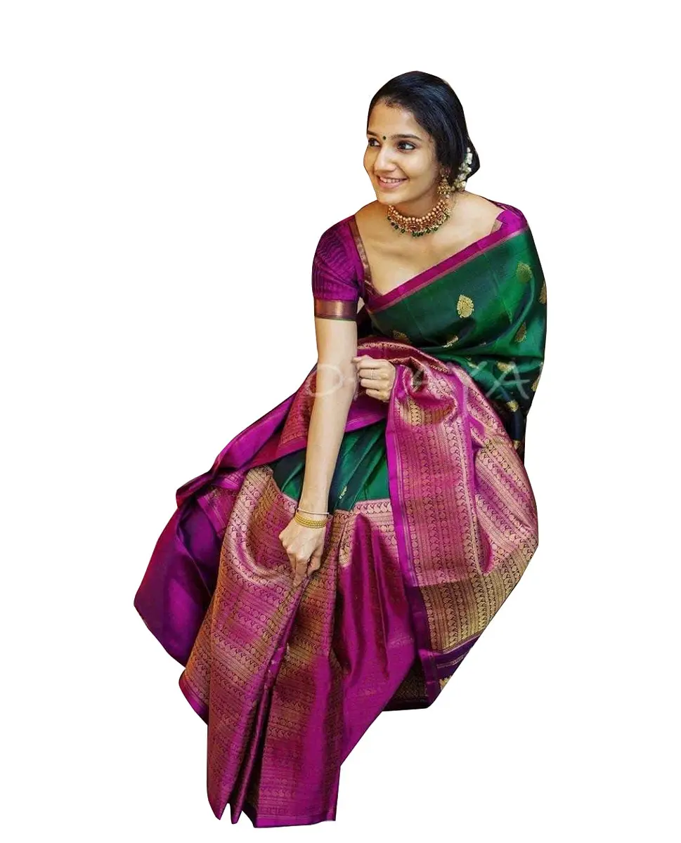 Avantika Fashion Women's Kanjivaram Silk Saree Green | Jacquard & Zari Work, One Size - main product image