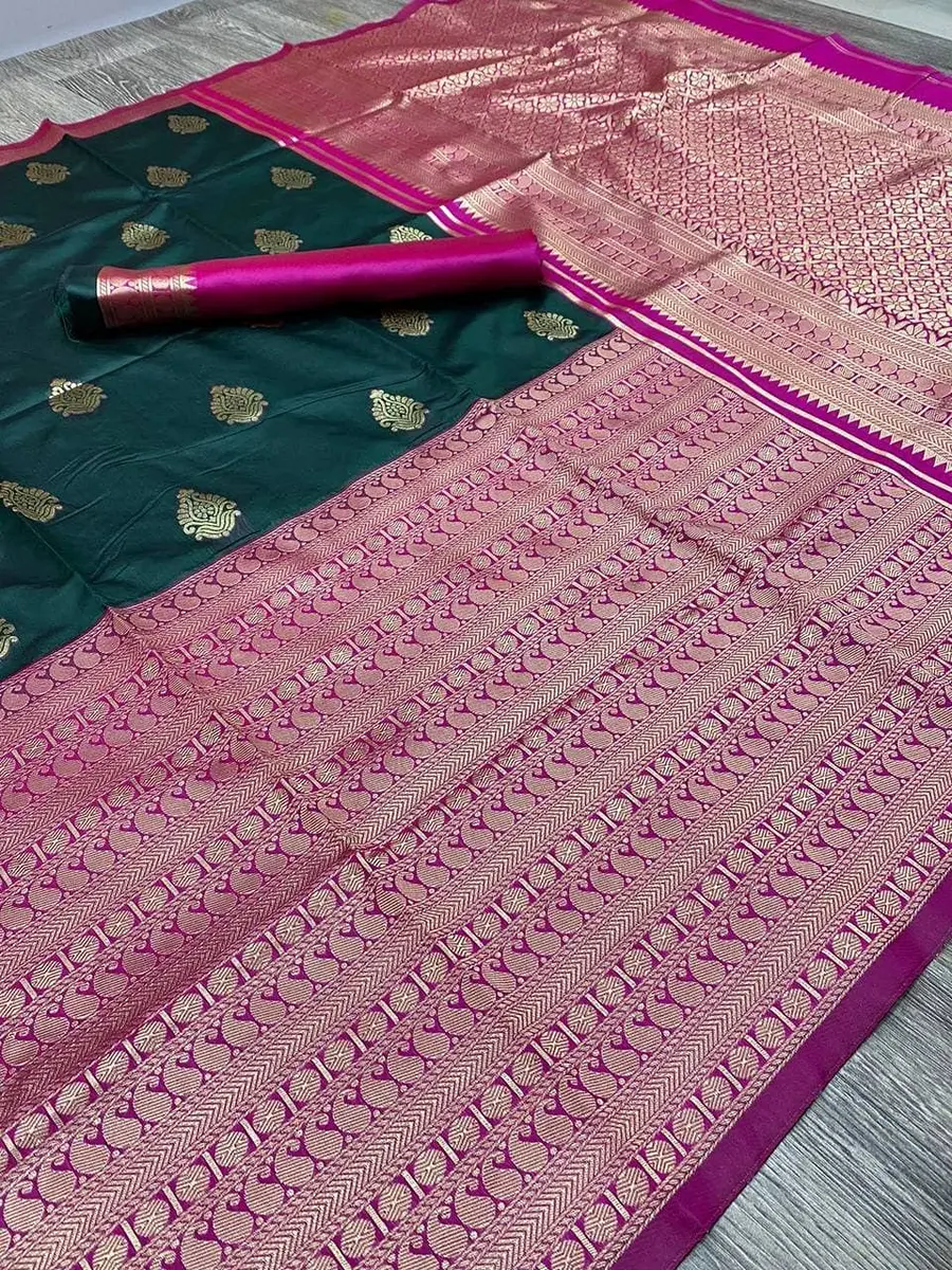 Avantika Fashion Women's Kanjivaram Silk Saree Green | Jacquard & Zari Work, One Size - view 5