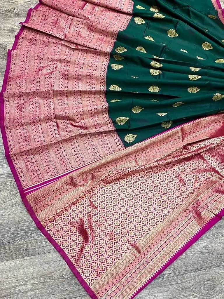 Avantika Fashion Women's Kanjivaram Silk Saree Green | Jacquard & Zari Work, One Size - view 6