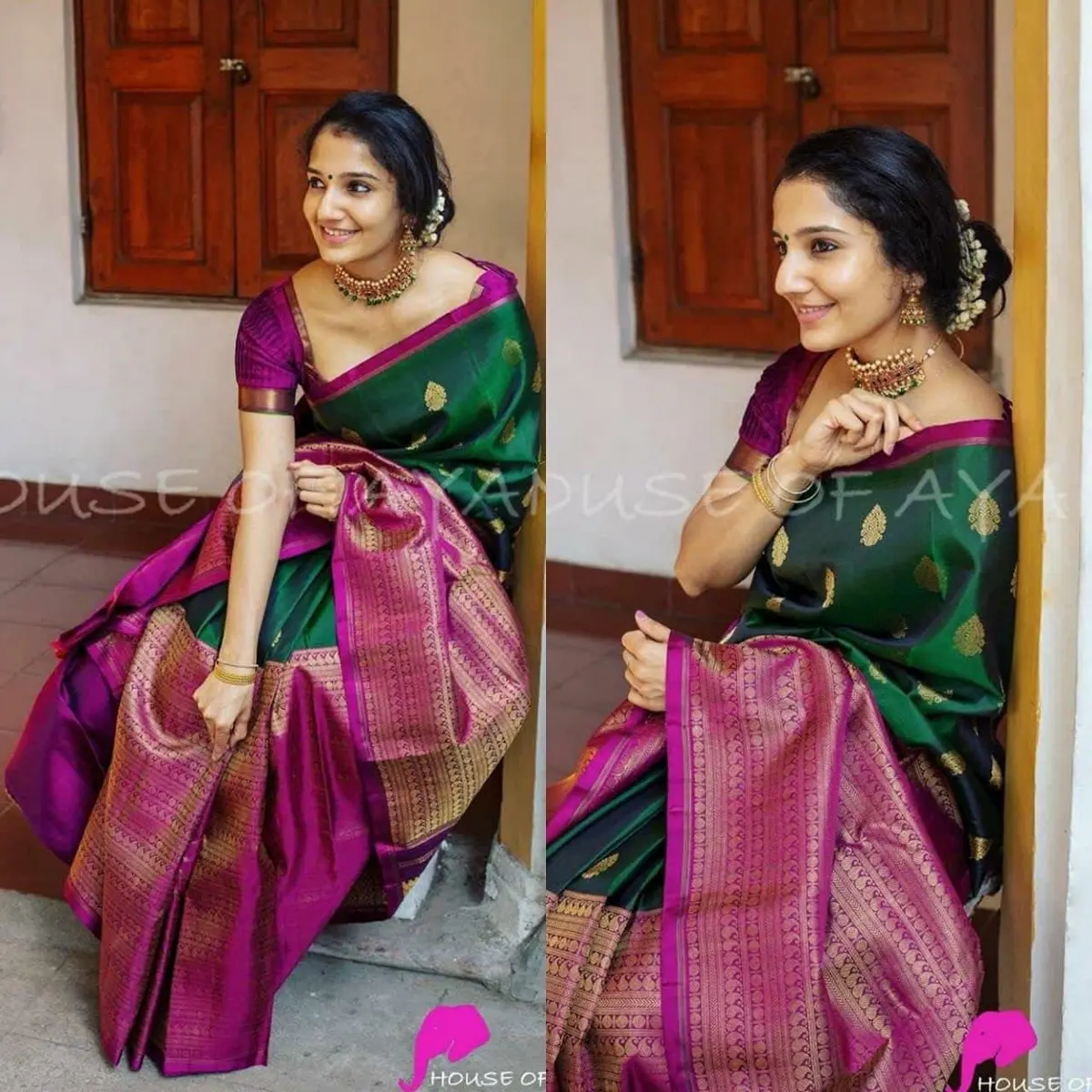 Avantika Fashion Women's Kanjivaram Silk Saree Green | Jacquard & Zari Work, One Size - view 4